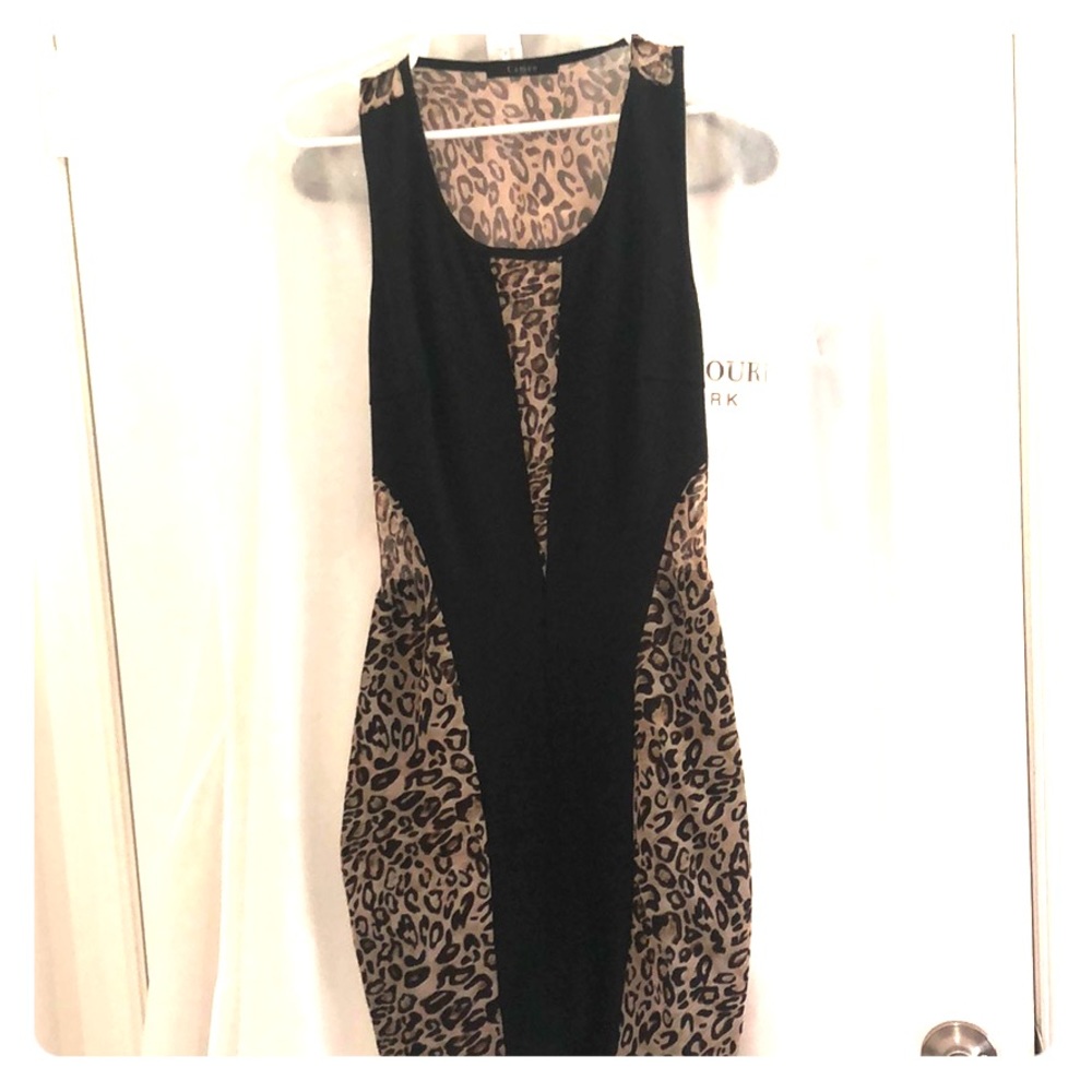 Black cheetah print detail mini dress